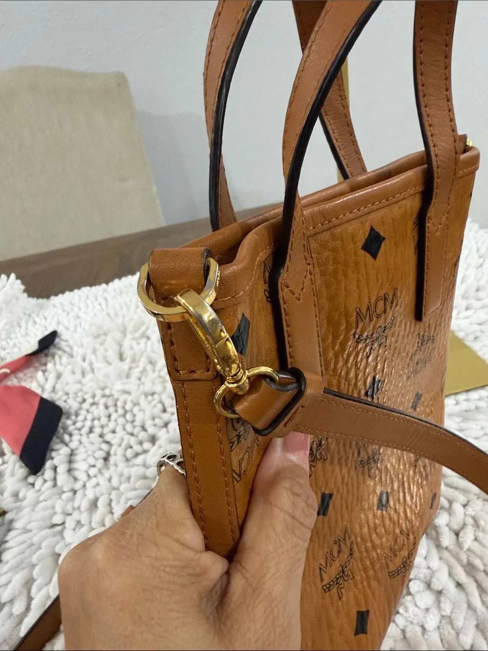 MCM Cognac Visetos Small Top-Handle Crossbody